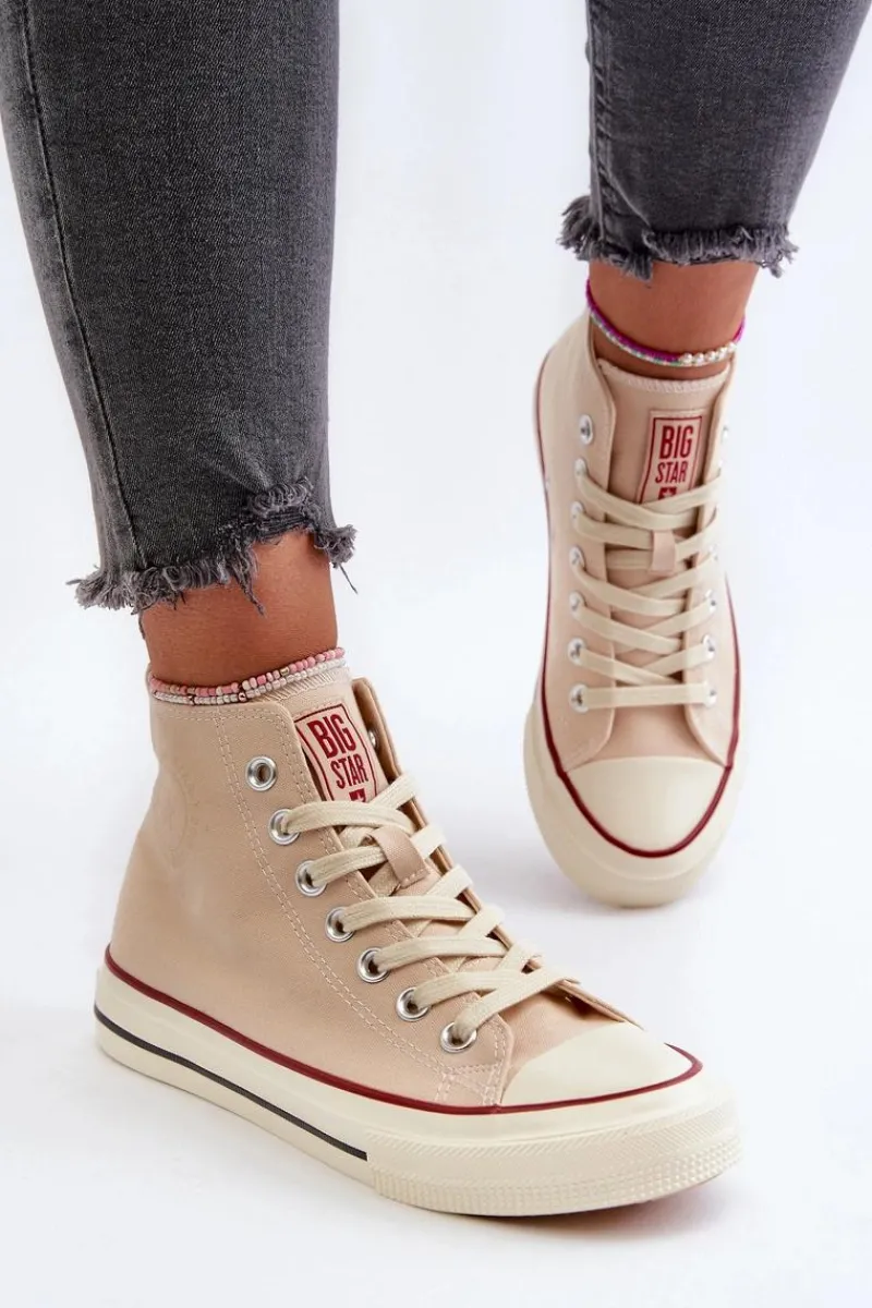 Outlet Trampki Damskie Wysokie Big Star NN274278 Beżowe Damskie Trampki Damskie Big Star|Trampki Damskie Wysokie