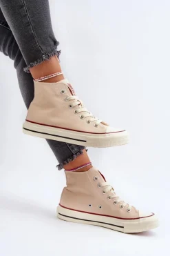 Outlet Trampki Damskie Wysokie Big Star NN274278 Beżowe Damskie Trampki Damskie Big Star|Trampki Damskie Wysokie