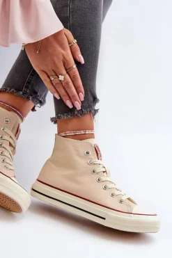 Outlet Trampki Damskie Wysokie Big Star NN274278 Beżowe Damskie Trampki Damskie Big Star|Trampki Damskie Wysokie