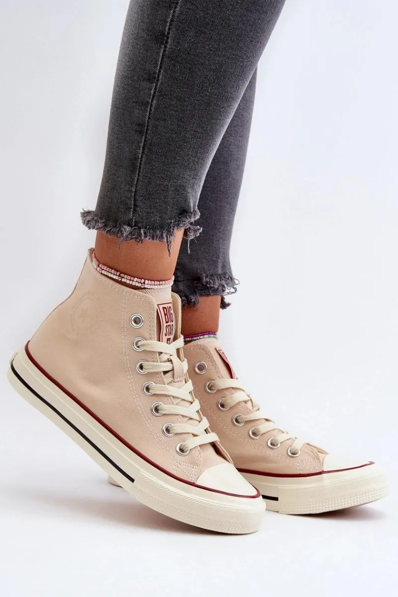 Outlet Trampki Damskie Wysokie Big Star NN274278 Beżowe Damskie Trampki Damskie Big Star|Trampki Damskie Wysokie