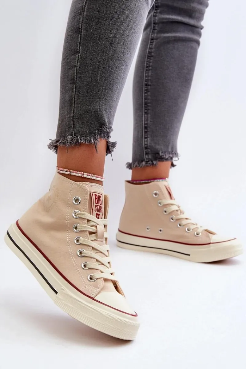Outlet Trampki Damskie Wysokie Big Star NN274278 Beżowe Damskie Trampki Damskie Big Star|Trampki Damskie Wysokie