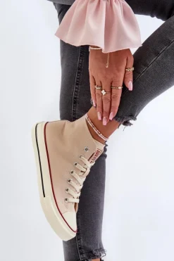 Outlet Trampki Damskie Wysokie Big Star NN274278 Beżowe Damskie Trampki Damskie Big Star|Trampki Damskie Wysokie