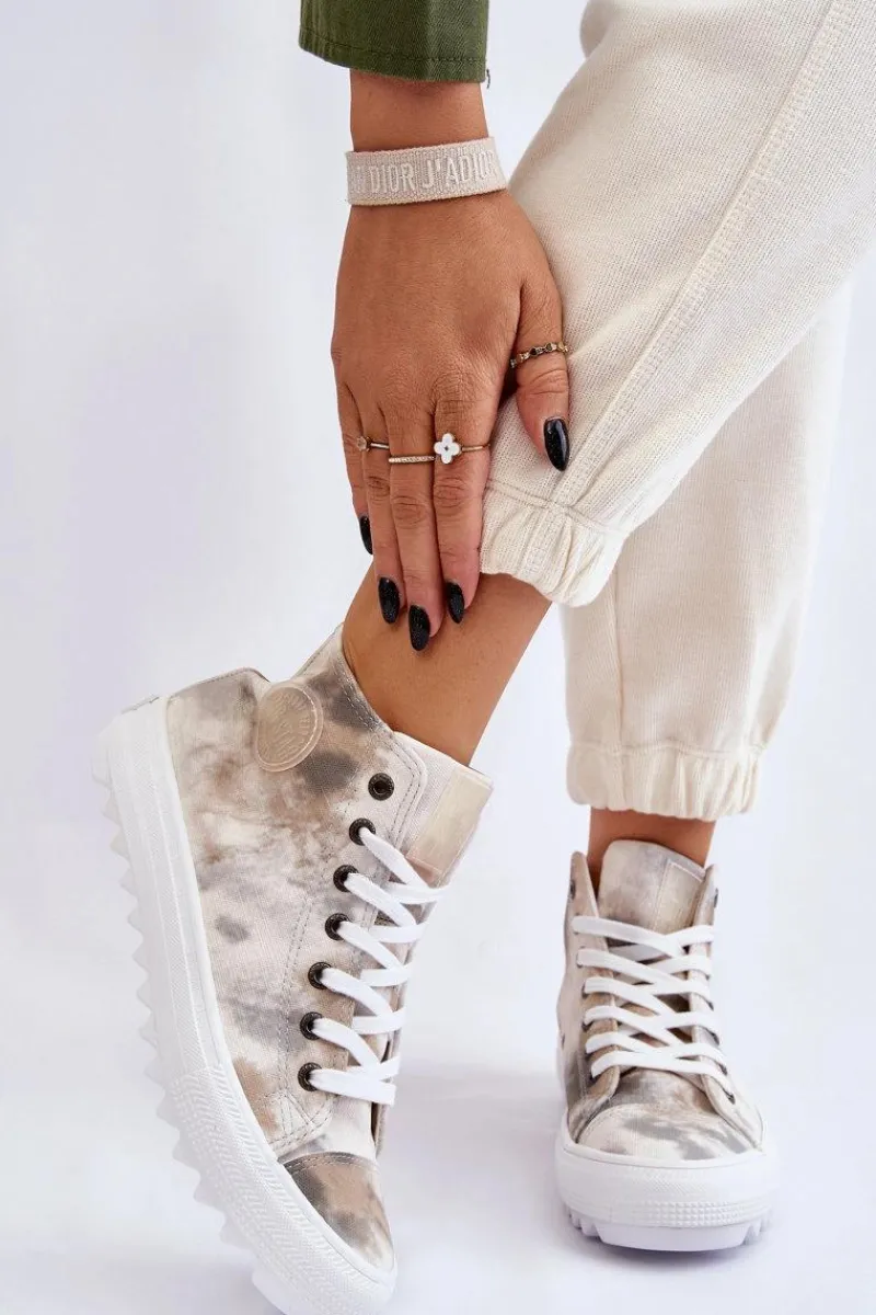 Trampki Damskie Big Star|Trampki Damskie Wysokie>Big Star Shoes Trampki Damskie Wysokie Big Star LL274047 Biało-Zielone