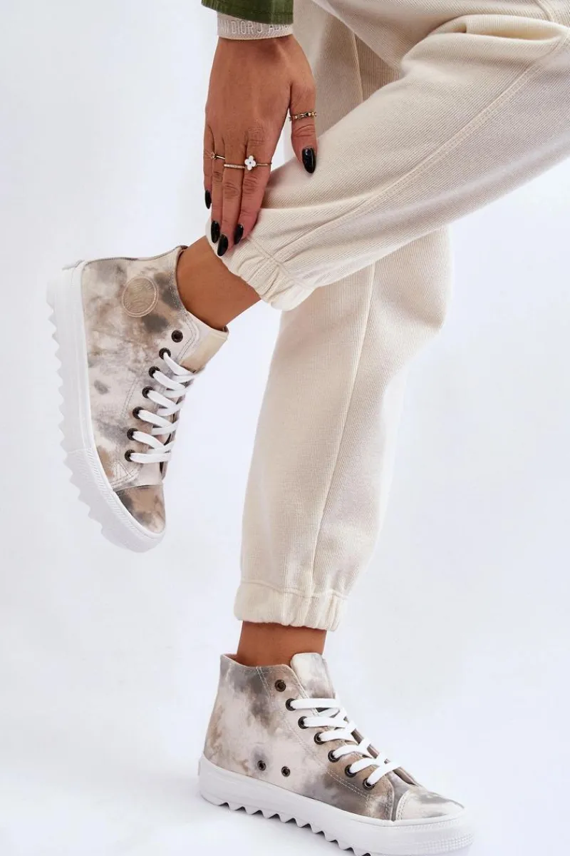 Trampki Damskie Big Star|Trampki Damskie Wysokie>Big Star Shoes Trampki Damskie Wysokie Big Star LL274047 Biało-Zielone