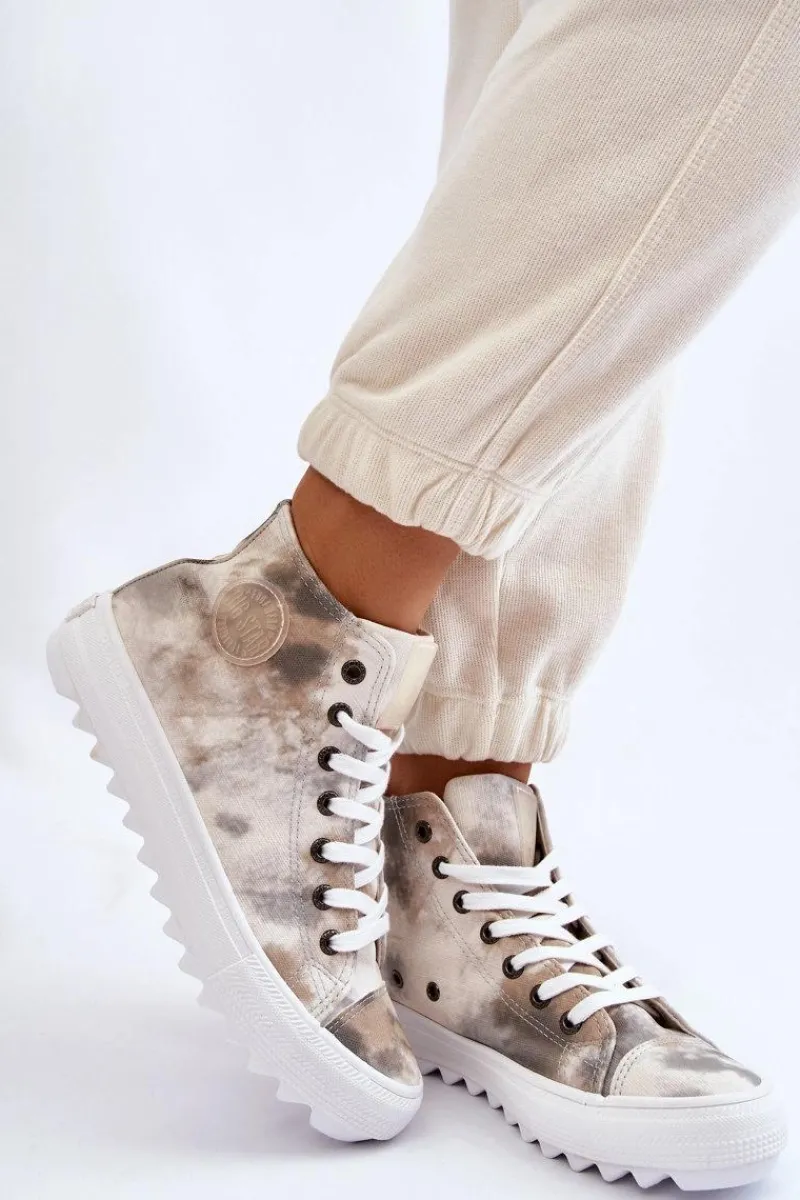 Trampki Damskie Big Star|Trampki Damskie Wysokie>Big Star Shoes Trampki Damskie Wysokie Big Star LL274047 Biało-Zielone