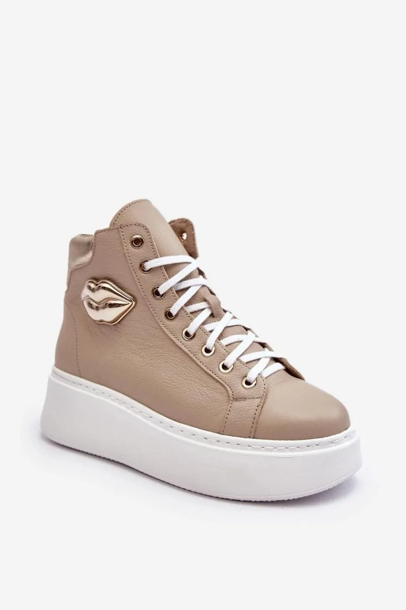 Discount Boto Trampki Damskie Wysokie Na Suwak Lemar Beżowe Katerin Beżowy