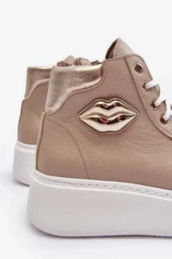 Discount Boto Trampki Damskie Wysokie Na Suwak Lemar Beżowe Katerin Beżowy