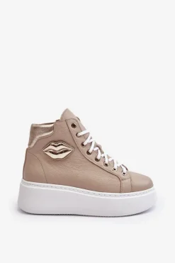 Discount Boto Trampki Damskie Wysokie Na Suwak Lemar Beżowe Katerin Beżowy