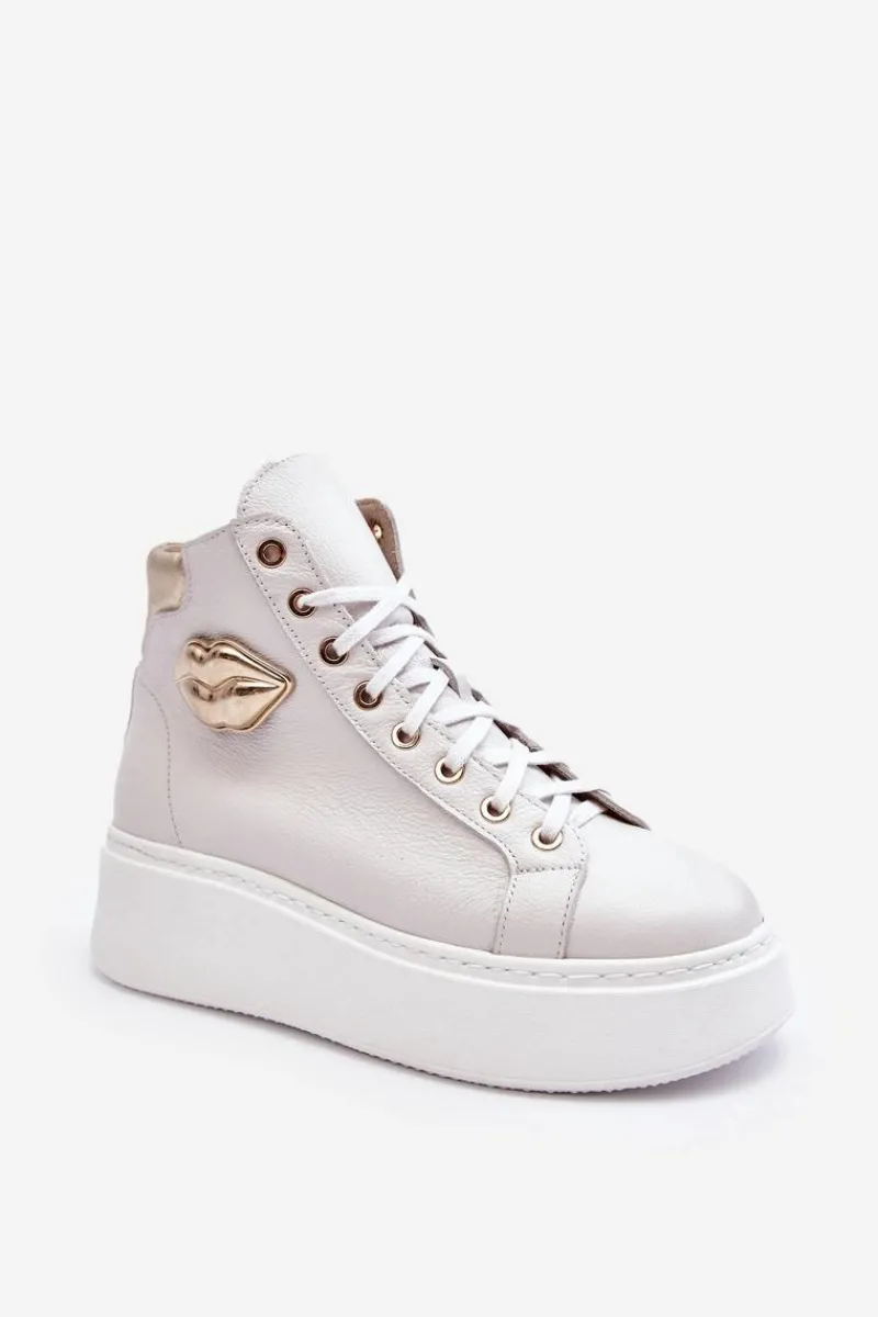 Trampki Damskie Wysokie>Boto Trampki Damskie Wysokie Na Suwak Lemar Białe Katerin Biały