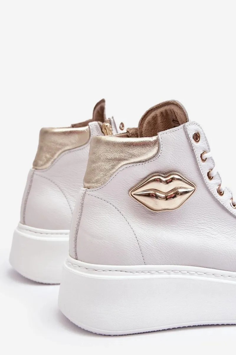 Trampki Damskie Wysokie>Boto Trampki Damskie Wysokie Na Suwak Lemar Białe Katerin Biały