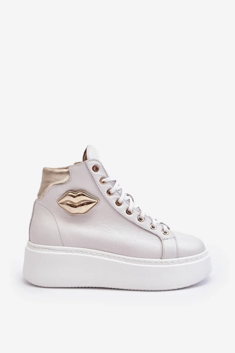 Trampki Damskie Wysokie>Boto Trampki Damskie Wysokie Na Suwak Lemar Białe Katerin Biały