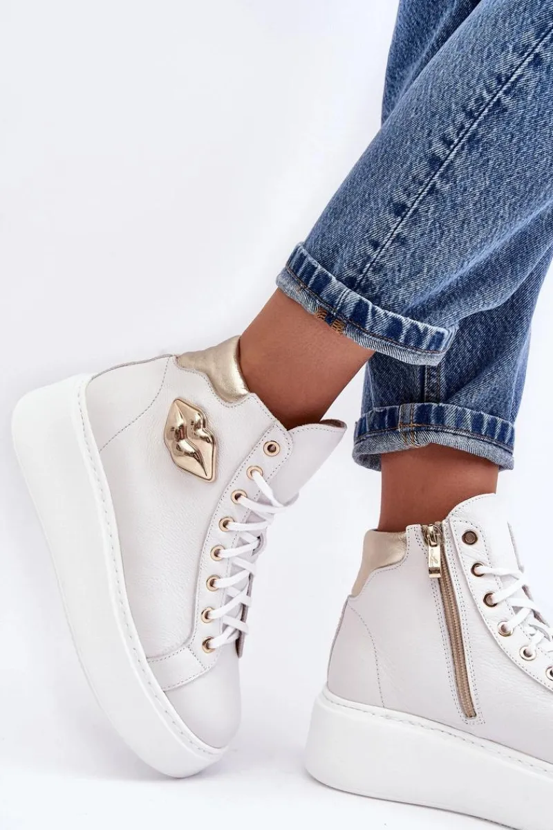 Trampki Damskie Wysokie>Boto Trampki Damskie Wysokie Na Suwak Lemar Białe Katerin Biały