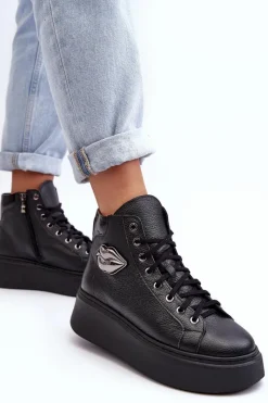 Discount Trampki Damskie Wysokie Na Suwak Lemar Czarne Katerin Damskie Trampki Damskie Wysokie