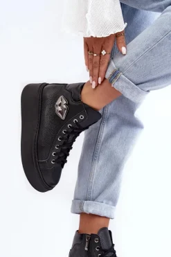 Discount Trampki Damskie Wysokie Na Suwak Lemar Czarne Katerin Damskie Trampki Damskie Wysokie