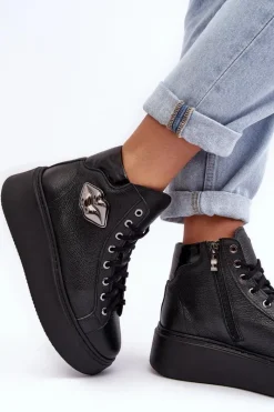 Discount Trampki Damskie Wysokie Na Suwak Lemar Czarne Katerin Damskie Trampki Damskie Wysokie