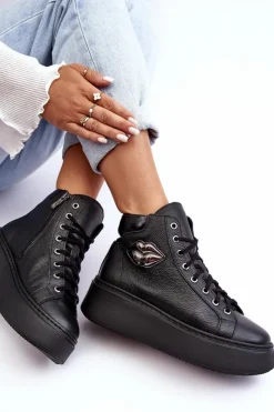 Discount Trampki Damskie Wysokie Na Suwak Lemar Czarne Katerin Damskie Trampki Damskie Wysokie