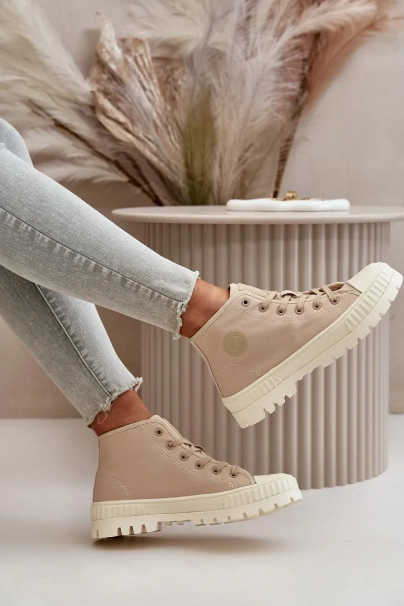 Trampki Damskie Big Star|Trampki Damskie Wysokie>Big Star Shoes Trampki Damskie Z Cholewką Za Kostkę Big Star OO274006 Beżowe Beżowy