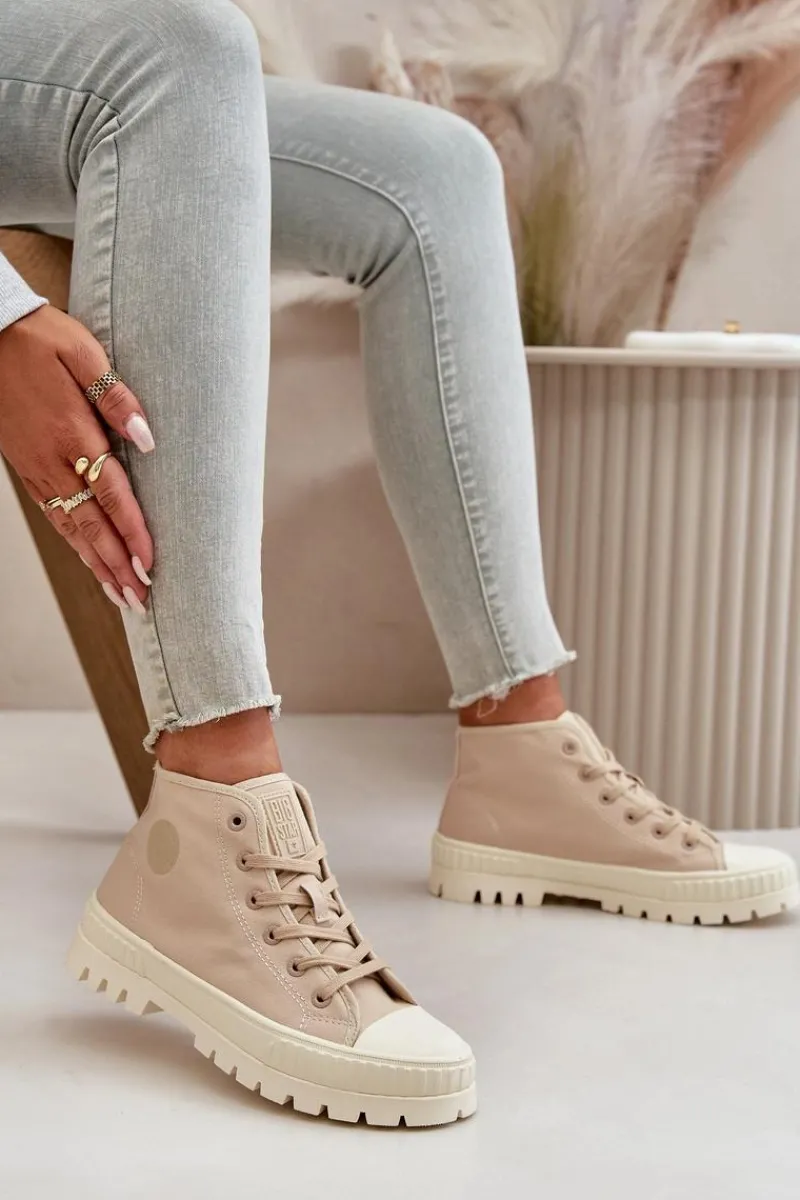 Trampki Damskie Big Star|Trampki Damskie Wysokie>Big Star Shoes Trampki Damskie Z Cholewką Za Kostkę Big Star OO274006 Beżowe Beżowy