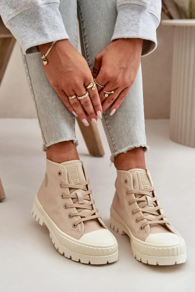Trampki Damskie Big Star|Trampki Damskie Wysokie>Big Star Shoes Trampki Damskie Z Cholewką Za Kostkę Big Star OO274006 Beżowe Beżowy
