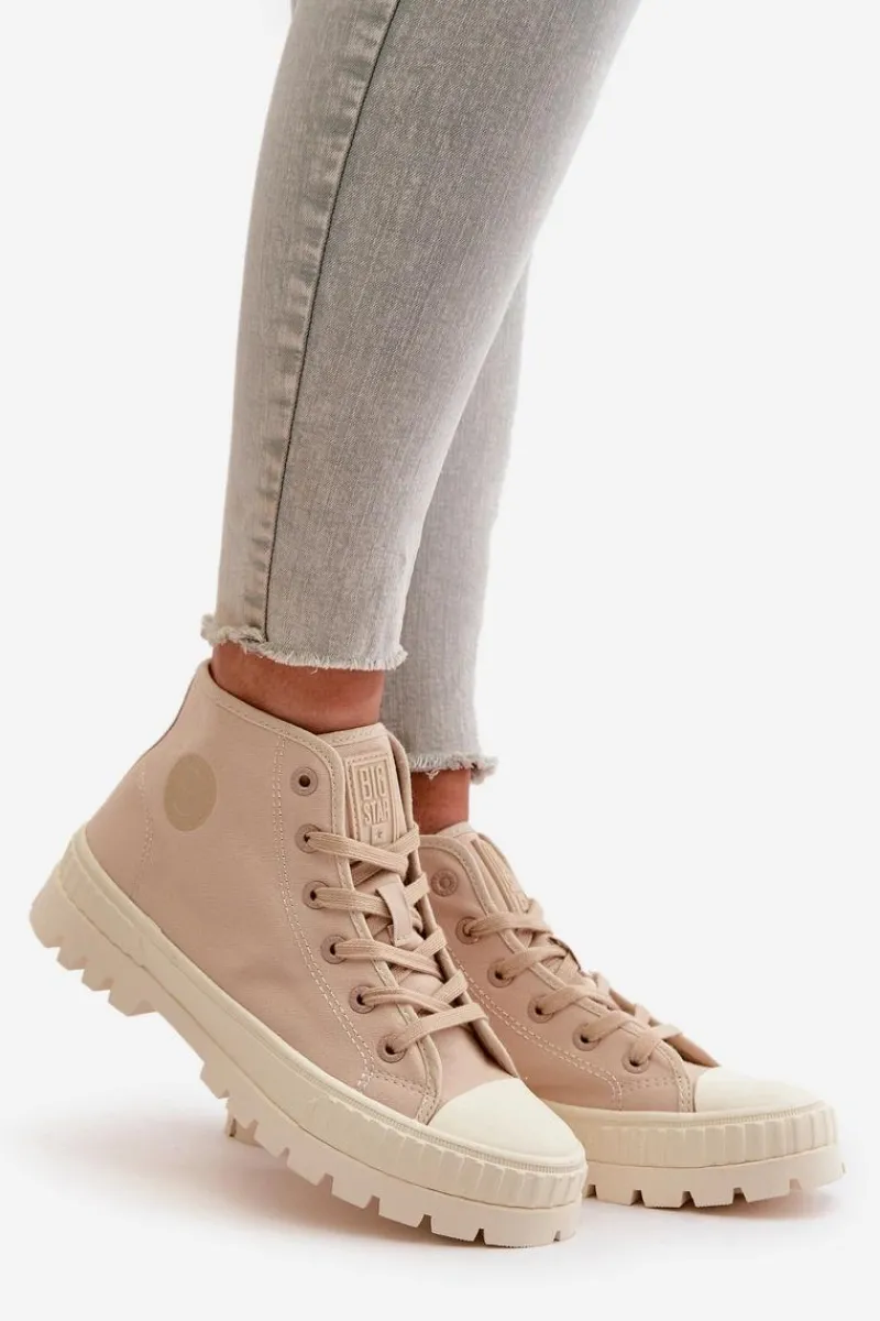 Trampki Damskie Big Star|Trampki Damskie Wysokie>Big Star Shoes Trampki Damskie Z Cholewką Za Kostkę Big Star OO274006 Beżowe Beżowy