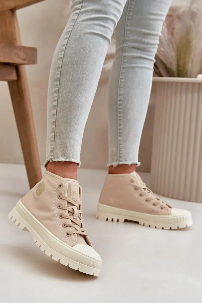 Trampki Damskie Big Star|Trampki Damskie Wysokie>Big Star Shoes Trampki Damskie Z Cholewką Za Kostkę Big Star OO274006 Beżowe Beżowy