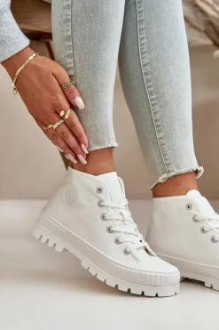 Discount Trampki Damskie Z Cholewką Za Kostkę Big Star OO274009 Białe Damskie Trampki Damskie Big Star|Trampki Damskie Wysokie