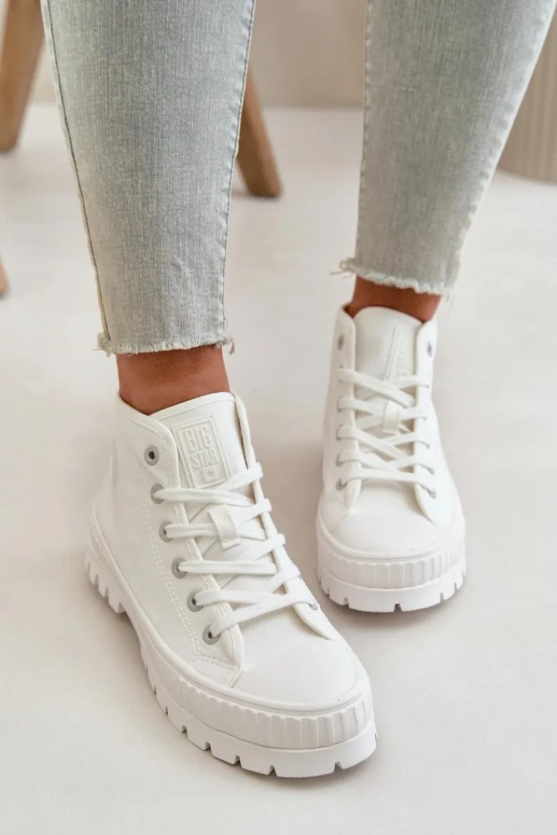 Discount Trampki Damskie Z Cholewką Za Kostkę Big Star OO274009 Białe Damskie Trampki Damskie Big Star|Trampki Damskie Wysokie