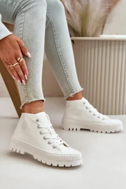 Discount Trampki Damskie Z Cholewką Za Kostkę Big Star OO274009 Białe Damskie Trampki Damskie Big Star|Trampki Damskie Wysokie