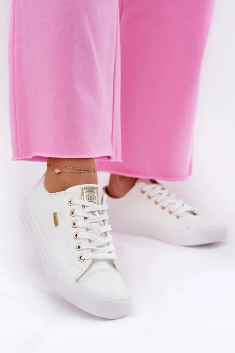 Big Star Shoes Trampki Damskie Z Eko Skóry Big Star RR274748 Białe Biały