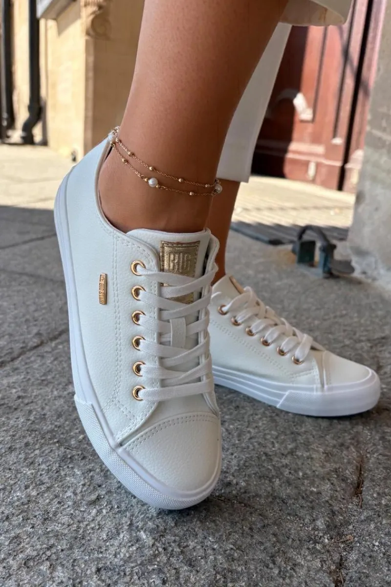 Big Star Shoes Trampki Damskie Z Eko Skóry Big Star RR274748 Białe Biały