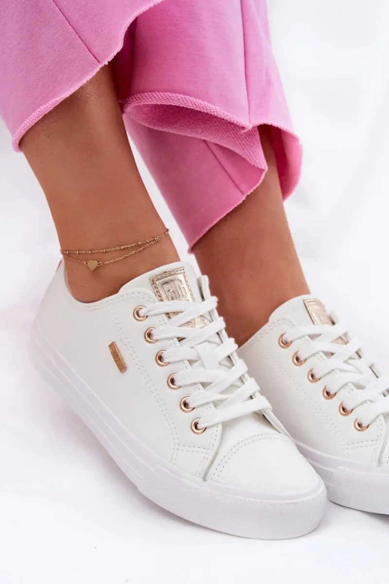 Big Star Shoes Trampki Damskie Z Eko Skóry Big Star RR274748 Białe Biały