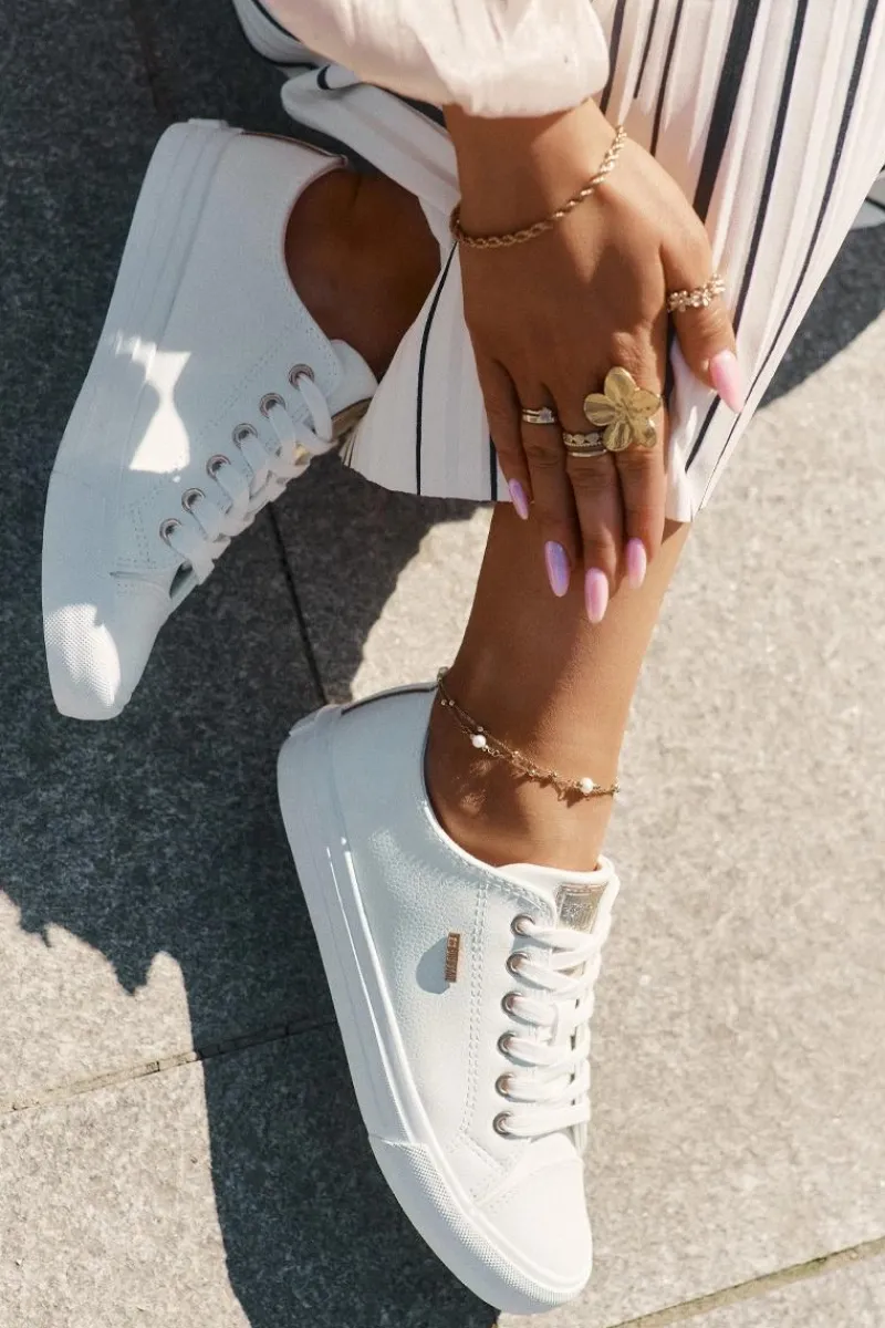 Big Star Shoes Trampki Damskie Z Eko Skóry Big Star RR274748 Białe Biały