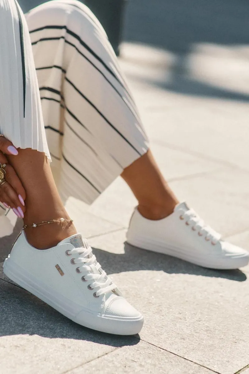 Big Star Shoes Trampki Damskie Z Eko Skóry Big Star RR274748 Białe Biały