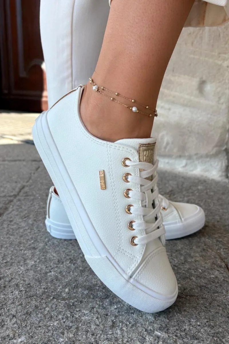 Big Star Shoes Trampki Damskie Z Eko Skóry Big Star RR274748 Białe Biały