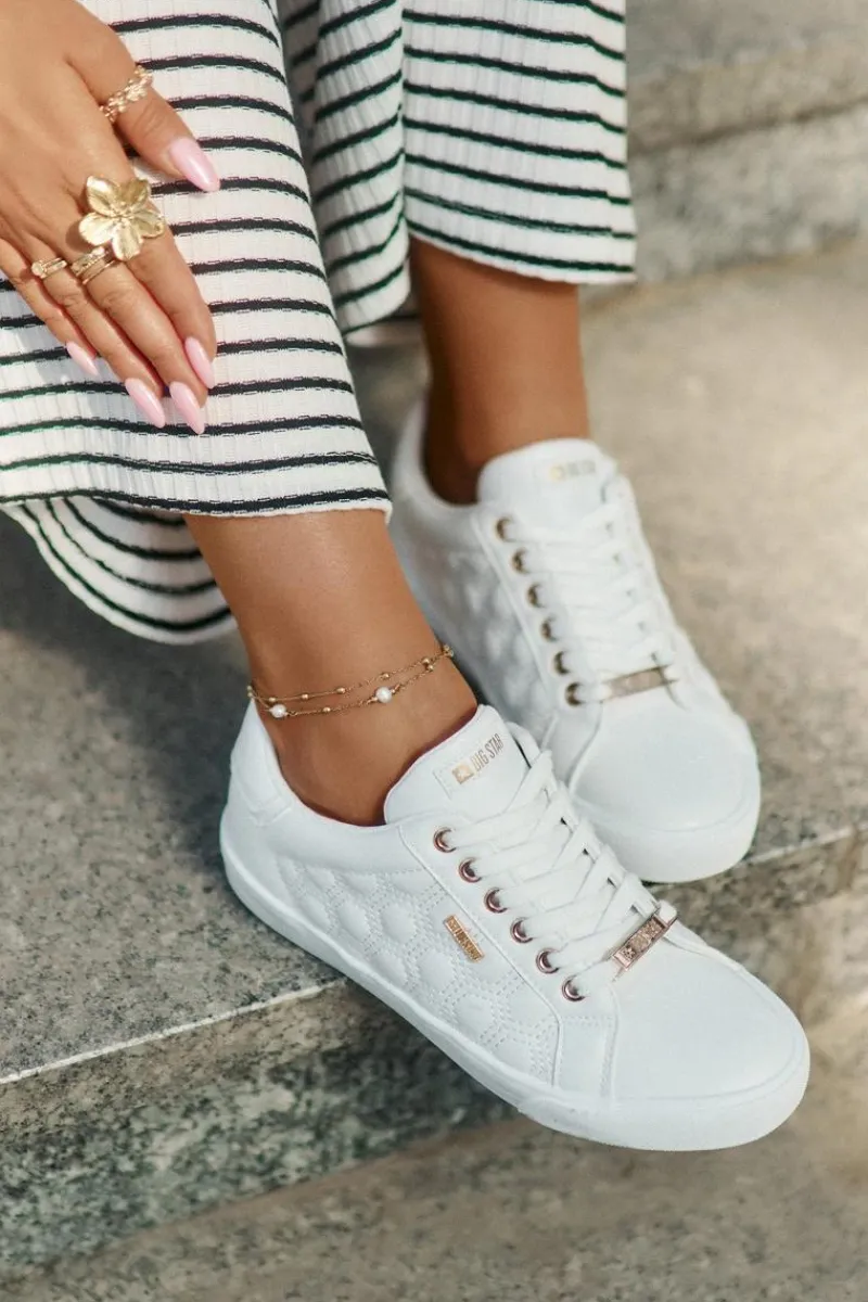 Trampki Damskie Big Star|Trampki Damskie Niskie>Big Star Shoes Trampki Damskie Z Eko Skóry Big Star RR274322 Białe