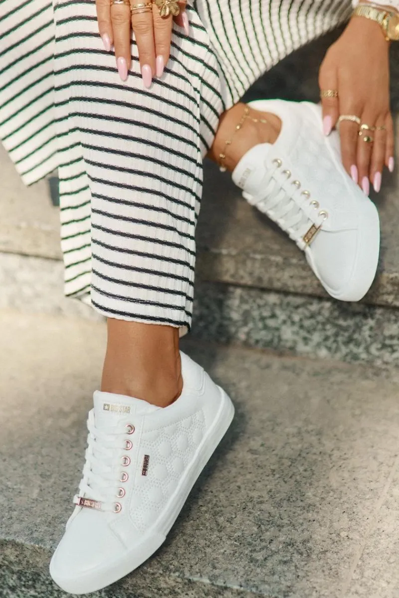 Trampki Damskie Big Star|Trampki Damskie Niskie>Big Star Shoes Trampki Damskie Z Eko Skóry Big Star RR274322 Białe