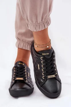 Online Trampki Damskie Z Eko Skóry Big Star RR274323 Czarne Damskie Trampki Damskie Big Star|Trampki Damskie Niskie