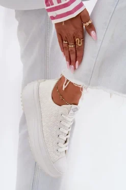 Trampki Damskie Niskie></noscript>Lee Cooper Trampki Damskie Z Haftem Na Platformie LCW-25-31-3465L Białe