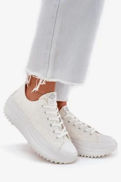 Trampki Damskie Niskie></noscript>Lee Cooper Trampki Damskie Z Haftem Na Platformie LCW-25-31-3465L Białe