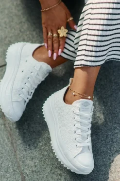 Trampki Damskie Niskie></noscript>Lee Cooper Trampki Damskie Z Haftem Na Platformie LCW-25-31-3465L Białe