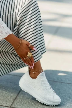 Trampki Damskie Niskie></noscript>Lee Cooper Trampki Damskie Z Haftem Na Platformie LCW-25-31-3465L Białe