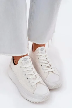 Trampki Damskie Niskie></noscript>Lee Cooper Trampki Damskie Z Haftem Na Platformie LCW-25-31-3465L Białe