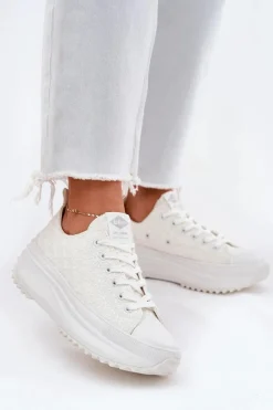 Trampki Damskie Niskie></noscript>Lee Cooper Trampki Damskie Z Haftem Na Platformie LCW-25-31-3465L Białe