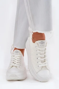 Trampki Damskie Niskie></noscript>Lee Cooper Trampki Damskie Z Haftem Na Platformie LCW-25-31-3465L Białe