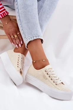 New Lee Cooper Trampki Damskie Z Koronką LCW-25-31-3440L Beżowe Beżowy