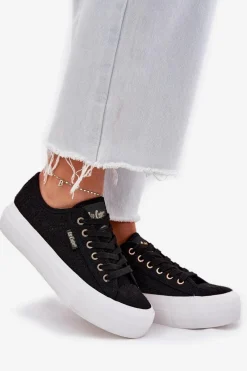 Outlet Lee Cooper Trampki Damskie Z Koronką LCW-25-31-3439L Czarne Czarny