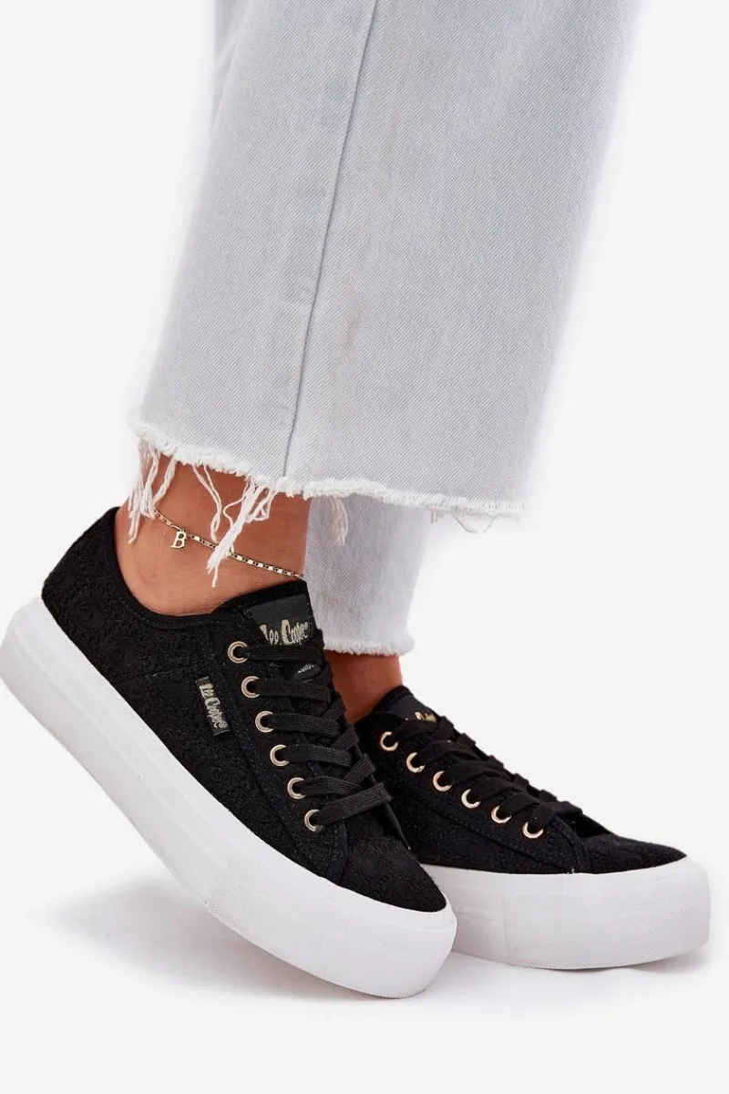 Outlet Lee Cooper Trampki Damskie Z Koronką LCW-25-31-3439L Czarne Czarny