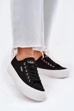 Outlet Lee Cooper Trampki Damskie Z Koronką LCW-25-31-3439L Czarne Czarny
