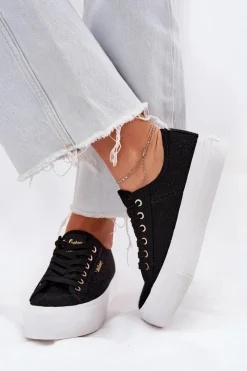 Outlet Lee Cooper Trampki Damskie Z Koronką LCW-25-31-3439L Czarne Czarny