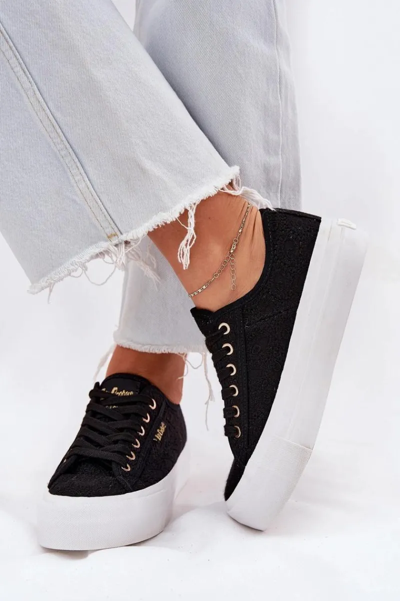 Outlet Lee Cooper Trampki Damskie Z Koronką LCW-25-31-3439L Czarne Czarny